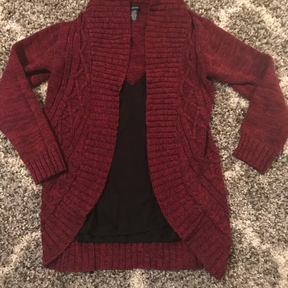 Long Maroon cable knit cardigan - Picture 2 of 2